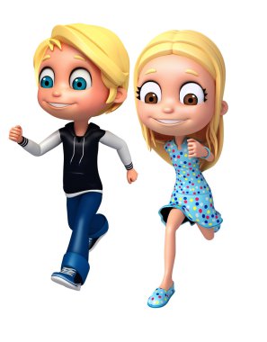 3D render, küçük çocuk ve poz çalışan kız