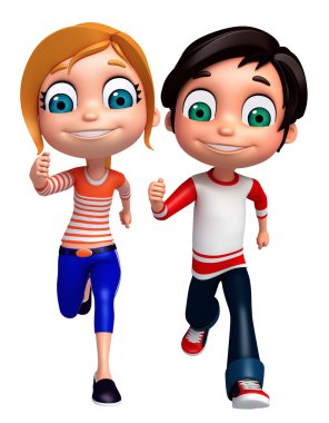 3D render, küçük çocuk ve poz çalışan kız