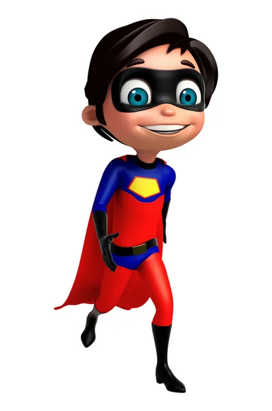 Симпатичный мальчик в образе супергероя ходит в позе — стоковое фото