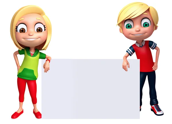 3D render z mały chłopiec i dziewczynka z biały deska — Zdjęcie stockowe