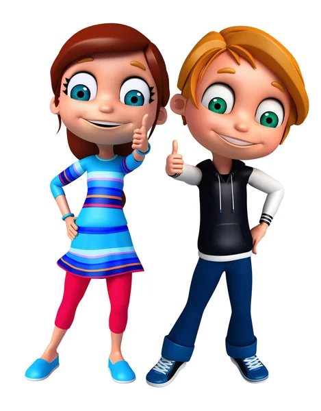 3D render z mały chłopiec i dziewczynka z thums up poza — Zdjęcie stockowe