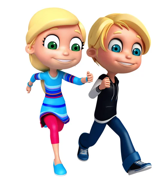 3D Render of Little Boy and Girl with running pose — Stock Photo, Image