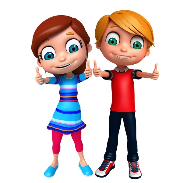 3D Render of Little Boy and Girl with thumps up pose — стоковое фото