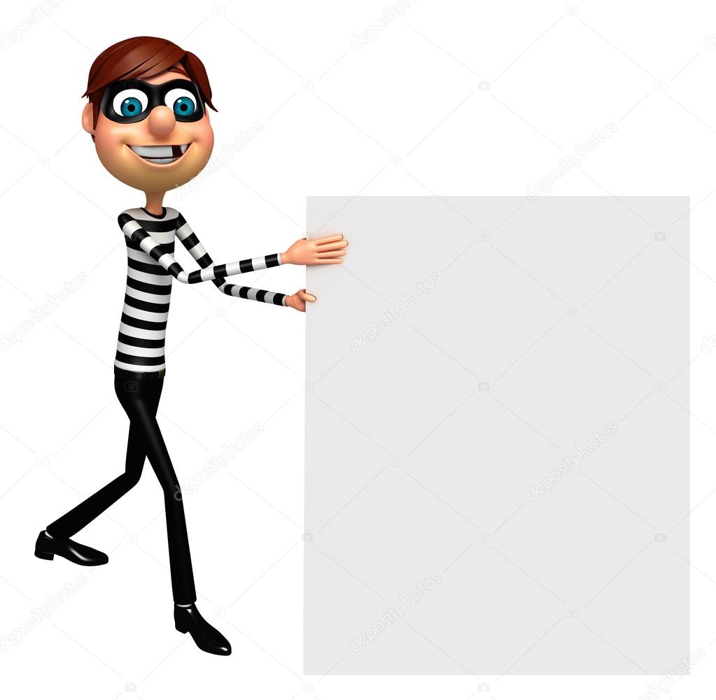 3D Rendered illustration of Thief with white board