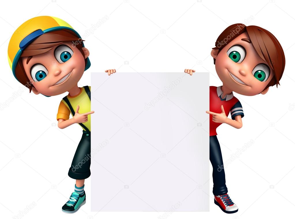 3D Render of Little Boy with white board 