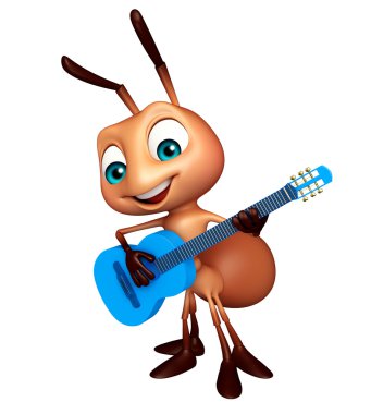 gitar ile şirin karınca çizgi film karakteri