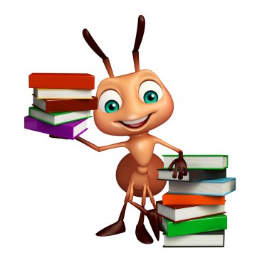 Karınca çizgi film karakteri kitap yığını ile eğlenceli