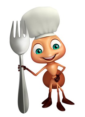 Karınca çizgi film karakteri chef şapka ve kaşık