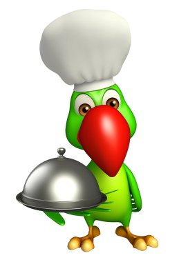  Papağan çizgi film karakteri cloche ve chef şapka ile