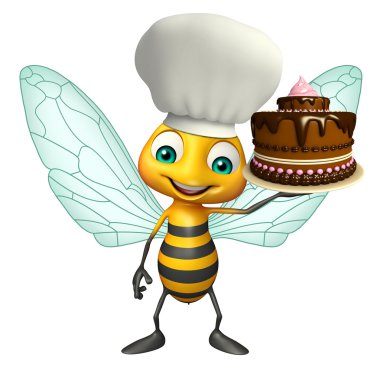 eğlenceli arı çizgi film karakteri pasta ve chef şapka ile