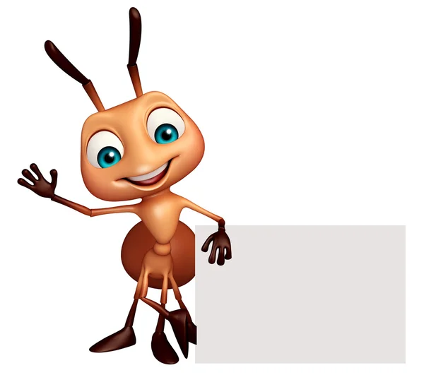 Lindo personaje de dibujos animados Ant con tablero blanco — Foto de Stock