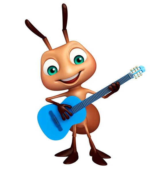 Χαριτωμένο χαρακτήρα κινουμένων σχεδίων μυρμήγκι με κιθάρα — Φωτογραφία Αρχείου