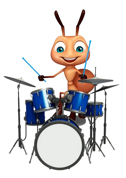 Lindo personaje de dibujos animados Ant con tambor — Foto de Stock