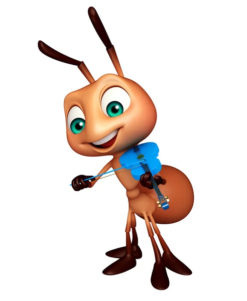 Cute Ant cartoon character with violin — Stock Photo, Image