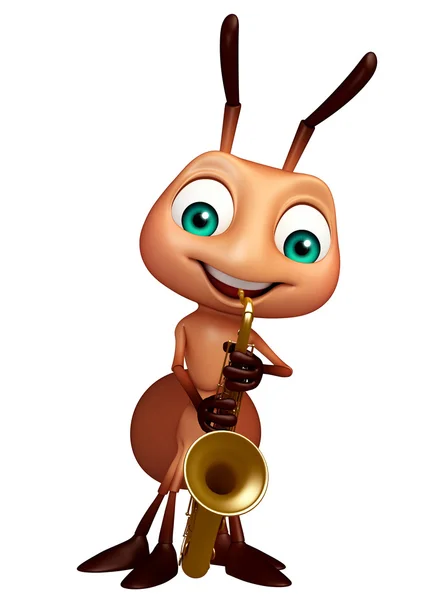 Ładny charakter kreskówka mrówka z saksofon — Zdjęcie stockowe