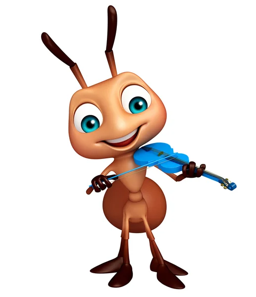 Carino Ant personaggio dei cartoni animati con violino — Foto Stock