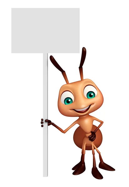 Lindo personaje de dibujos animados Ant con tablero blanco — Foto de Stock