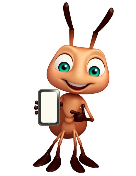 Fun  Ant cartoon character with mobile — Stock Photo, Image