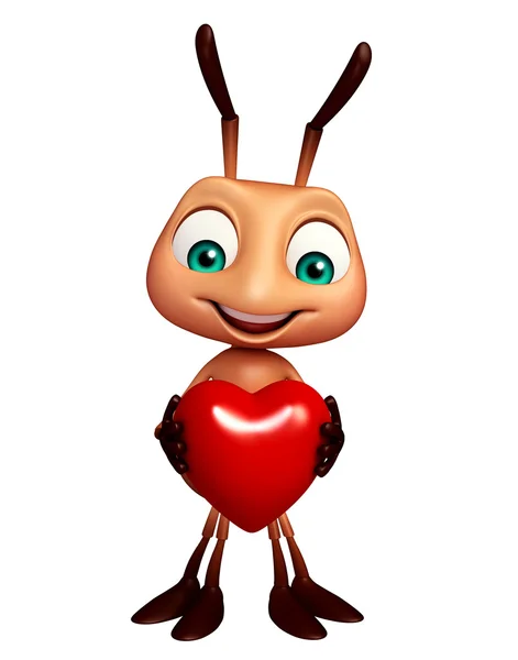 有趣的蚂蚁卡通人物与心 — 图库照片