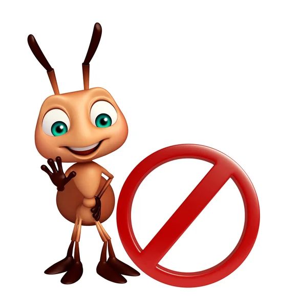 Ant cartoon character with stop sign — Stock Photo, Image