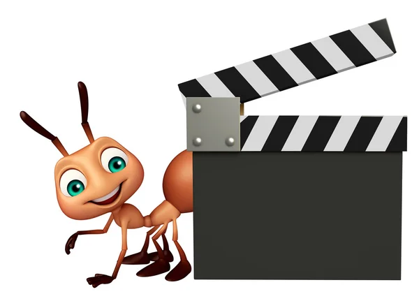 Karınca çizgi film karakteri clapper kurulu ile eğlenceli — Stok fotoğraf