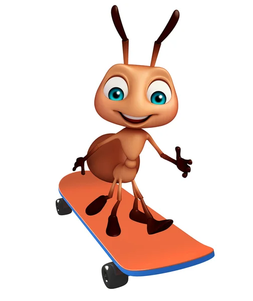 Fun Ant cartoon character with skateboard — Stock Photo, Image