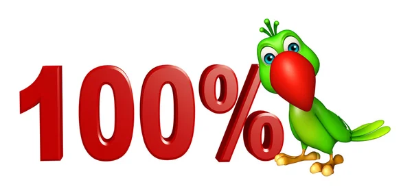 Papagei-Zeichentrickfigur mit 100% -Zeichen — Stockfoto