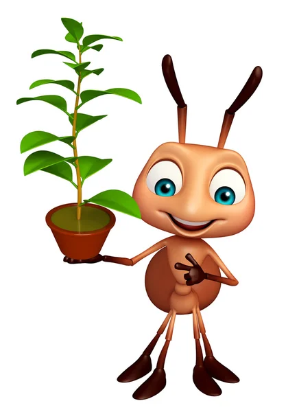 Spaß Ameise Cartoon-Figur mit Pflanze — Stockfoto