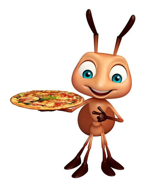Kreslená postavička mravence s pizzou — Stock fotografie