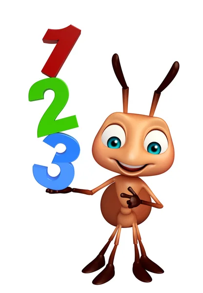 Lindo personaje de dibujos animados Ant con 123 signo — Foto de Stock