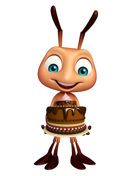 Kreslená postavička mravence s dortem — Stock fotografie
