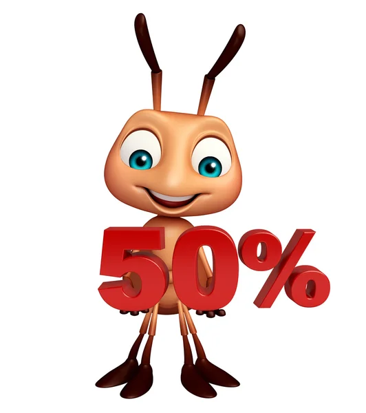 Divertido personaje de dibujos animados Ant con 50% signo —  Fotos de Stock