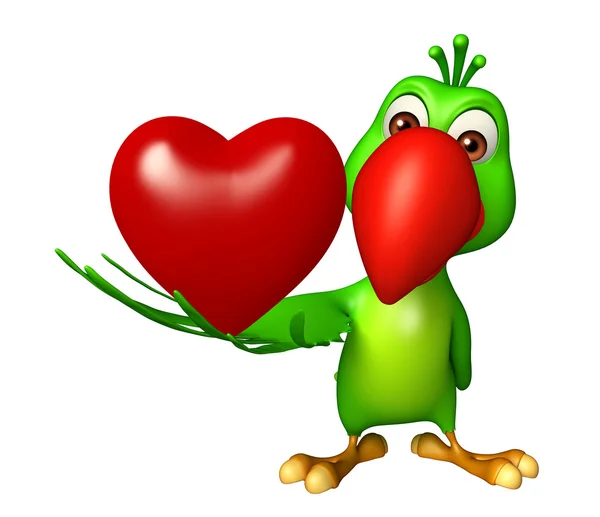 Papağan çizgi film karakteri ile kalp — Stok fotoğraf