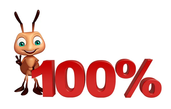 Divertido personagem de desenho animado formiga com sinal de 100% — Fotografia de Stock