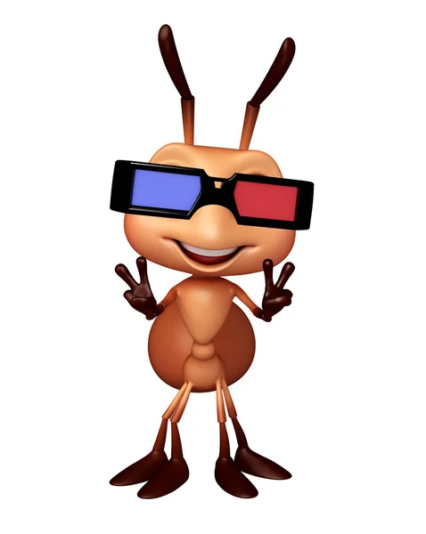 Διασκέδαση μυρμήγκι χαρακτήρα κινουμένων σχεδίων με 3d γυαλιά — Φωτογραφία Αρχείου