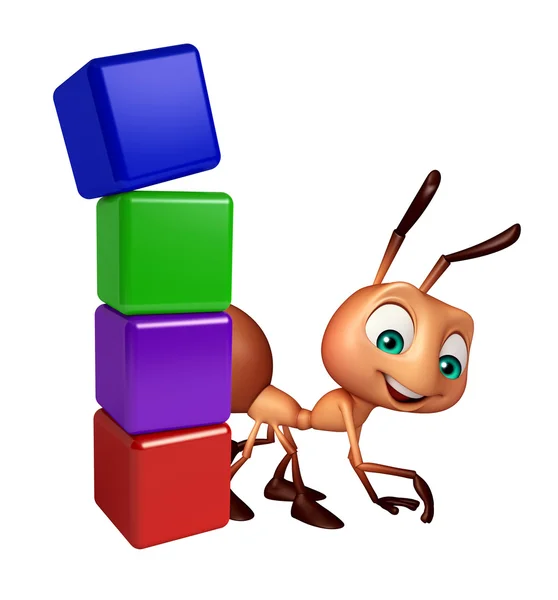 Lindo personaje de dibujos animados Ant con signo de nivel — Foto de Stock
