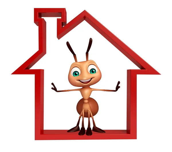 cute Ant cartoon character with home sign