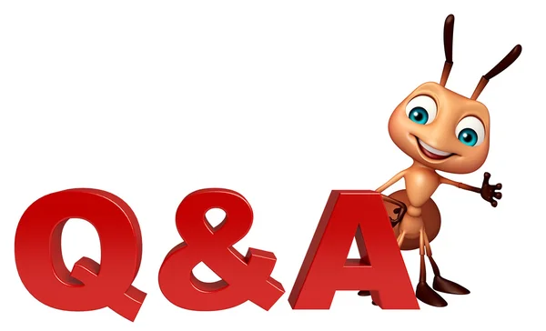 Divertido personaje de dibujos animados Ant con Q & A signo — Foto de Stock