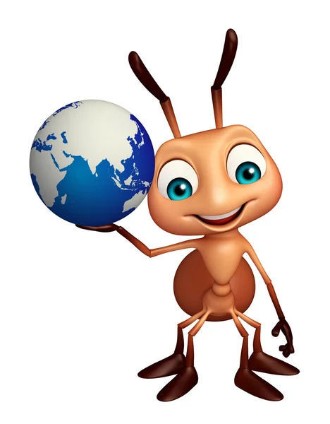 Fun Ant cartoon character with earth — Stock Photo, Image