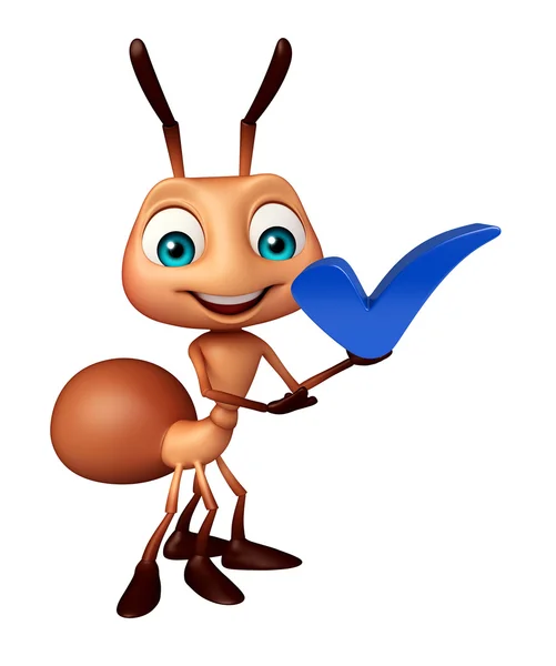 Bonito Ant personagem de desenho animado com sinal de direita — Fotografia de Stock