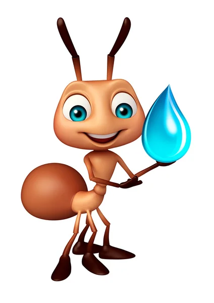 Fun Ant cartoon character with water drop — Stock Photo, Image