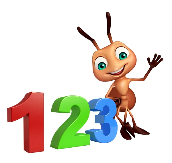 123 기호 귀여운 개미 만화 캐릭터 — 스톡 사진