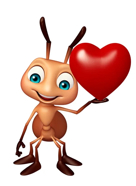 Divertido personaje de dibujos animados Ant con corazón —  Fotos de Stock