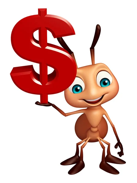 Postać z kreskówki mrówka z doller znak — Zdjęcie stockowe