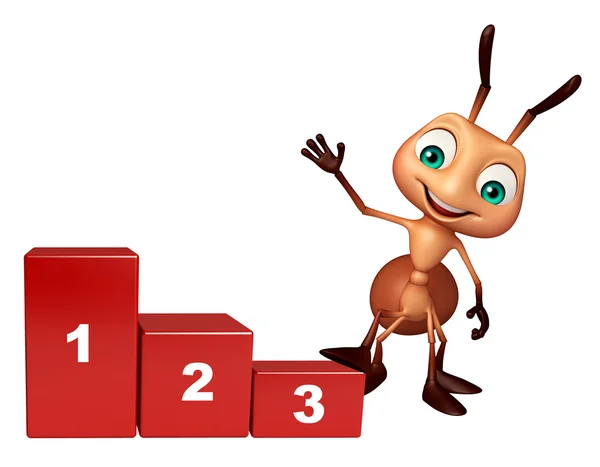 Bonito Ant personagem de desenho animado com sinal de nível — Fotografia de Stock