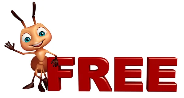 Ant cartoon character with free sign — Stock Photo, Image