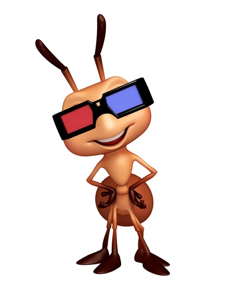 Zábava Ant kreslené postavičky s 3d brýlemi — Stock fotografie