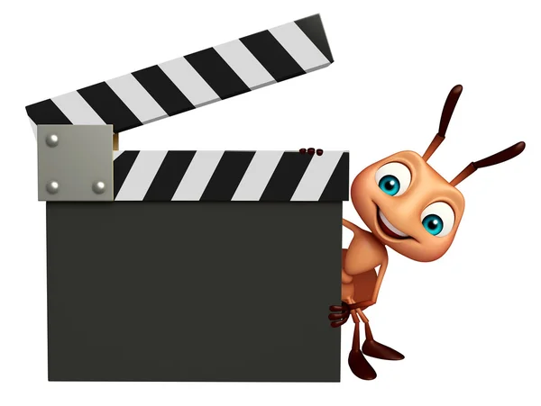 Karakter kartun Ant menyenangkan dengan papan clapper — Stok Foto