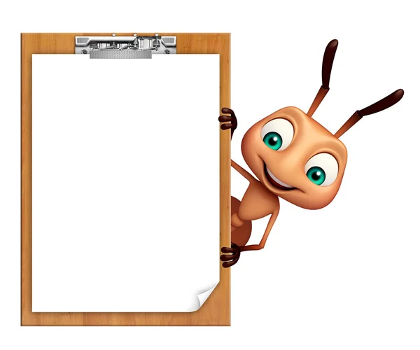 Personaje de dibujos animados hormiga con almohadilla de examen —  Fotos de Stock