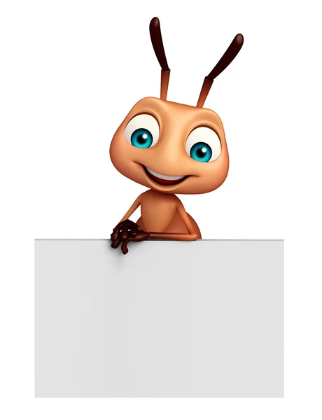 Lindo personaje de dibujos animados Ant con tablero blanco — Foto de Stock